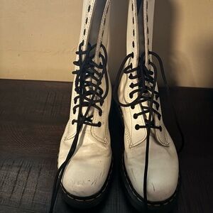 Dr. Martens White Combat Boots with Black Laces
